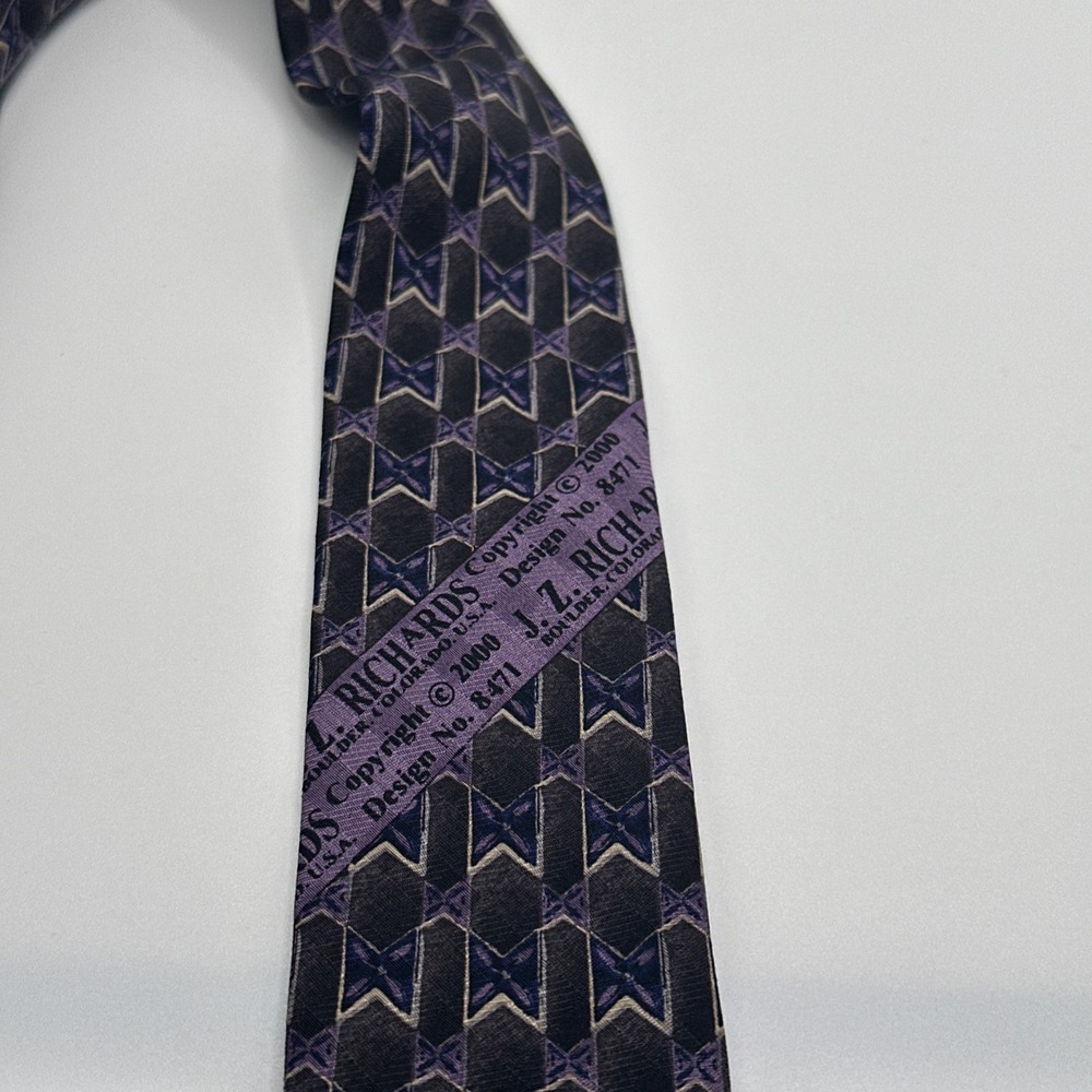 JZ RICHARDS NORDSTROM BLACK /BLUE/PURPLE GEOMETRIC 100% SILK NECK TIE USA NEW - Picture 4 of 4